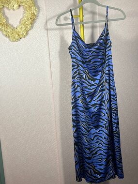 Forever 21 Blue and Black Zebra-Print Midi Slip Dress with Thin Straps